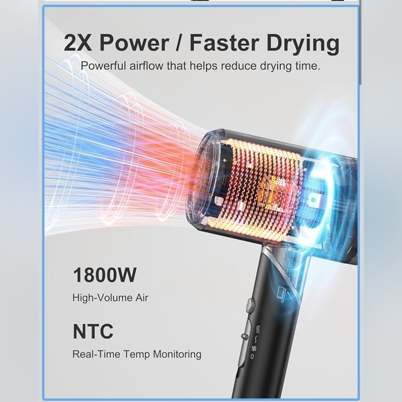 ANNLARY Plasma Ion Hair Dryer with Diffuser for Curly Hair, 1800W Fast Drying - Picture 7 of 9